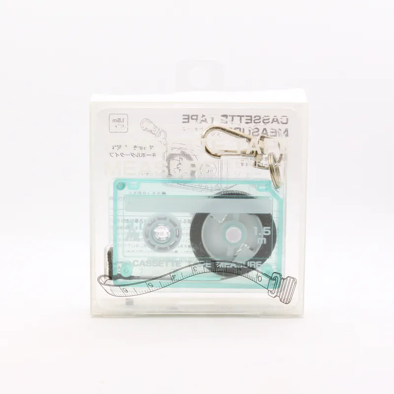 The front view of packaging around a cassette tape measure. It was designed in Japan as part of a stationery competition.