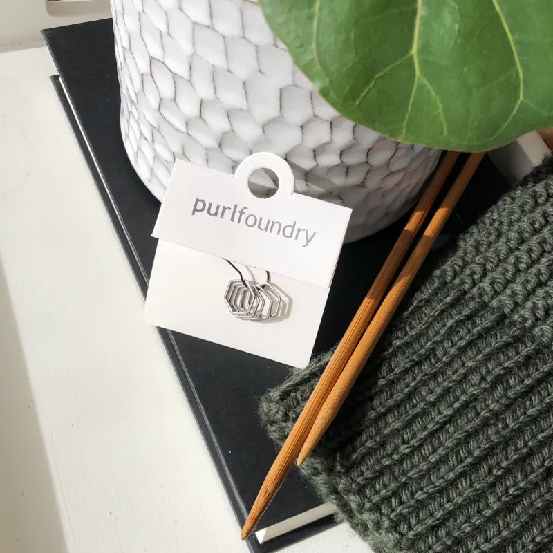 Hexagon knit stitch markers by Purl Foundry
