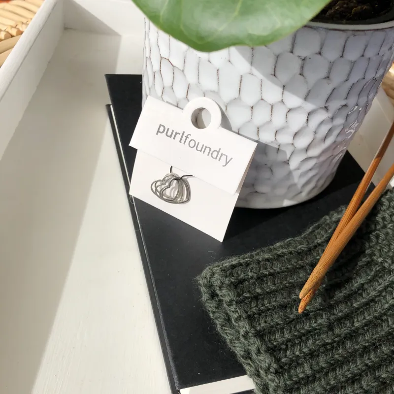 Heart shaped stitch markers by Purl Foundry