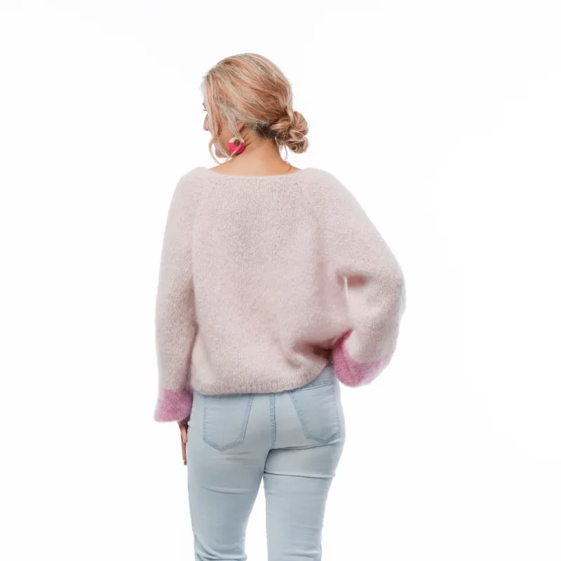 Back view of the Duo Tone Cardi knitting pattern