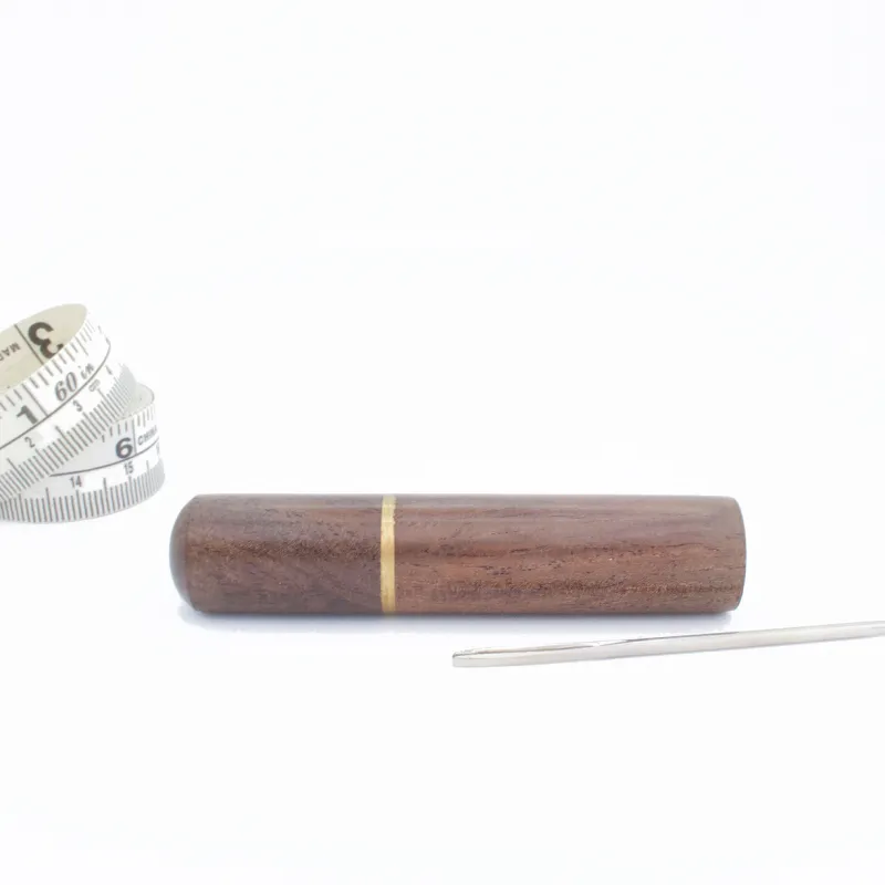 Wood and brass yarn needle case