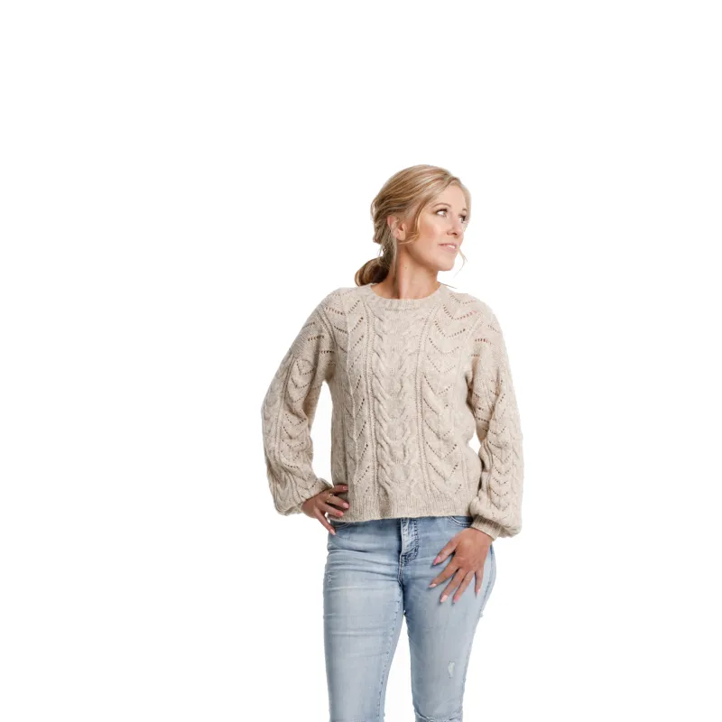 Cable and lace sweater knitting pattern - front view