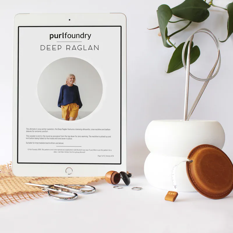 Deep Raglan PDF pattern on an ipad screen