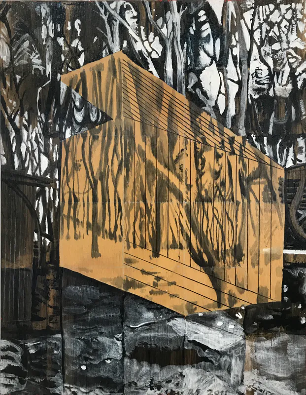 Richard Sellars 'Buildings in Bush, triptych, NFS