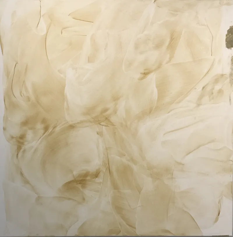 Jane Tan, Wanderlust No More, earth pigment, wax medium, gold leaf, 1000mm x 1000mm,  $2,200