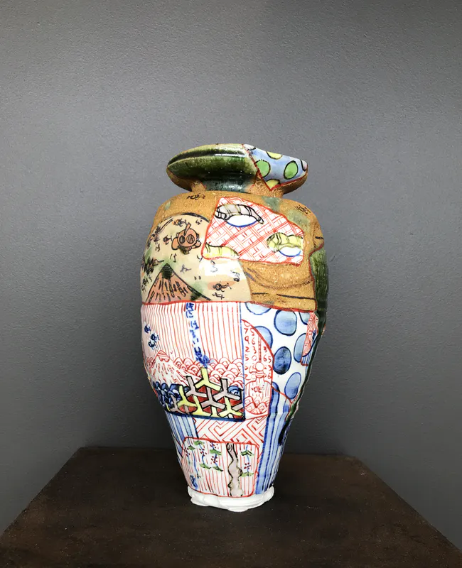 Aaron Scythe, Yobitsugi style large vase, $2000