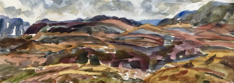 Rosie Little, Stormy Day on the Gouland Downs, Watercolour, 400 x 150, $350