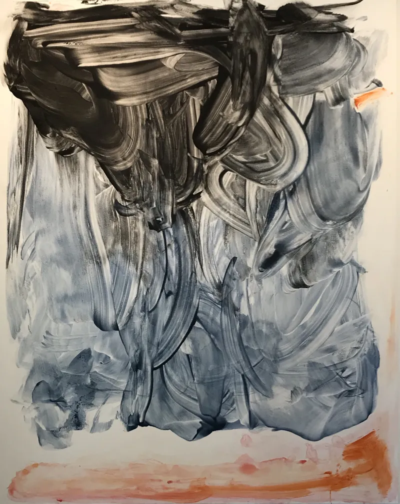 Jane Tan, "Leave the roots on and let them dangle",  Gorse charcoal, woad pigment, wax medium/paint,  2000mm x 1600mm,  $5,500