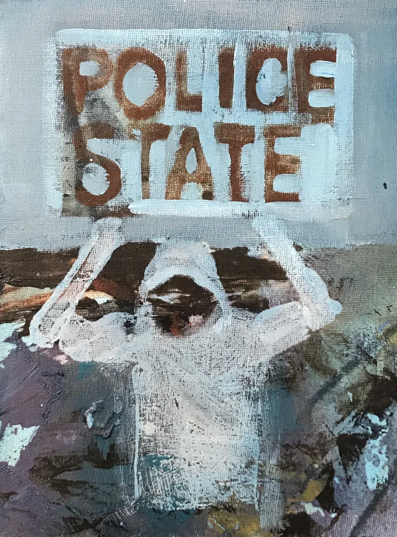 Lisa Chandler, Police State, 2017, Acrylic on Canvas Board, 240 x 180, SOLD