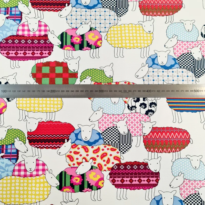 canvas fabric with colourful sheep