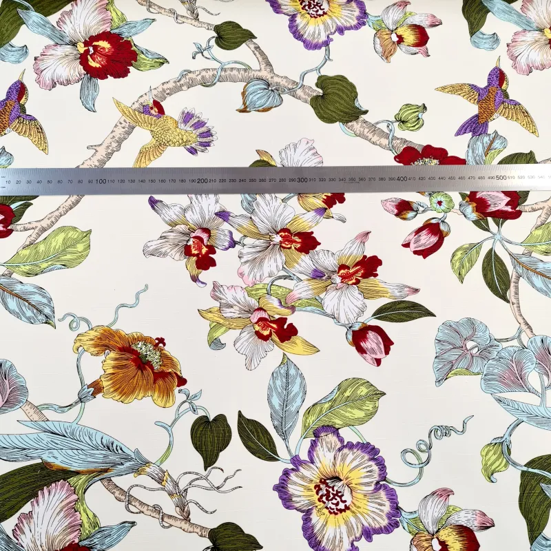 canvas fabric with hummingbirds and flowers