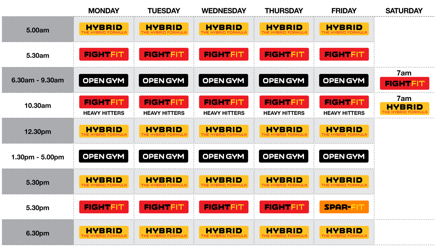 Supercity Boxing & Functional Fitness Timetable