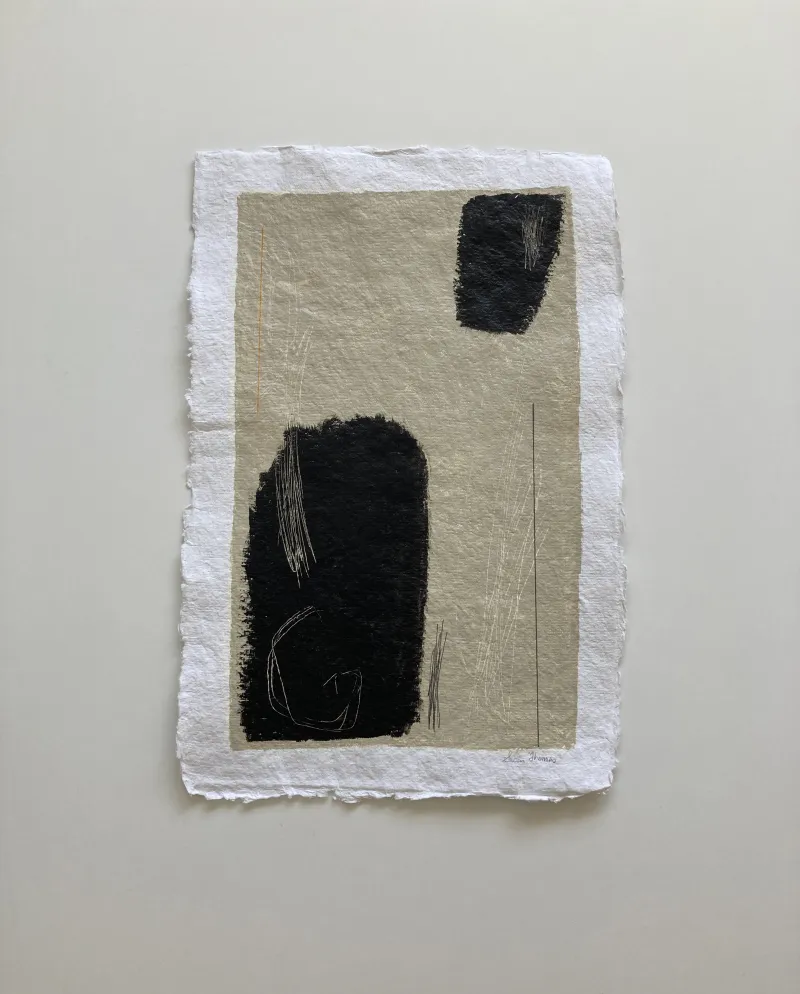 Susan Thomas, "Renew", Acrylic on handmade paper, 2021, 605 x 445 framed (black with UV protective glass) $1200 SOLD