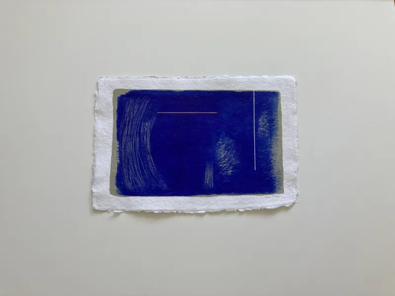 Susan Thomas, "Connect", Acrylic on handmade paper, 2021, 605 x45mm framed (maple with UV protective glass) $1200