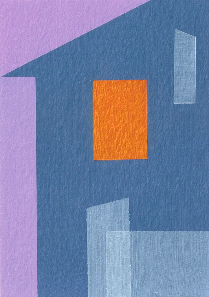 'Home Sweet Home 11', Acrylic on paper, 2016, SOLD. 105mm by 148mm, framed size 190mm by 240mm.