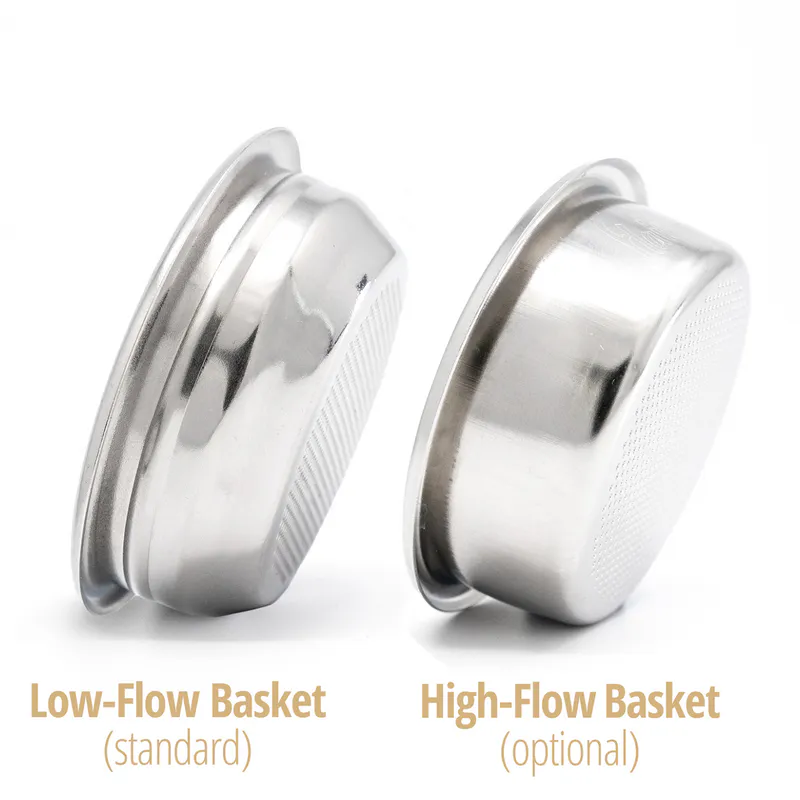 Flair low flow basket comes standard with the Flair 58 series. Flair high flow basket is available to purchase separately.