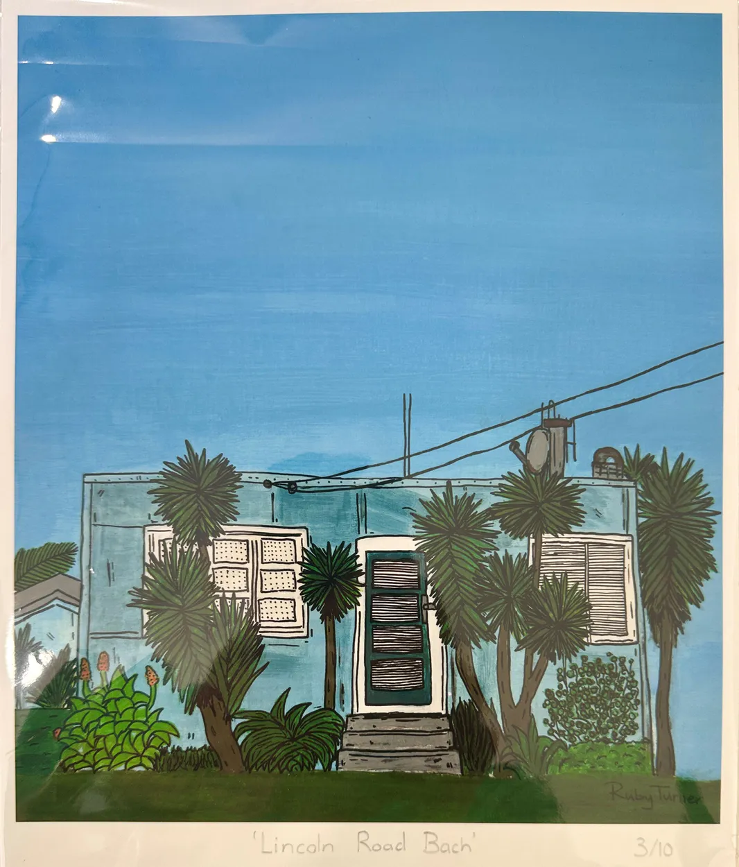 A painting of a bach by Artist Ruby Turner available at The Little Gallery in Whangamata