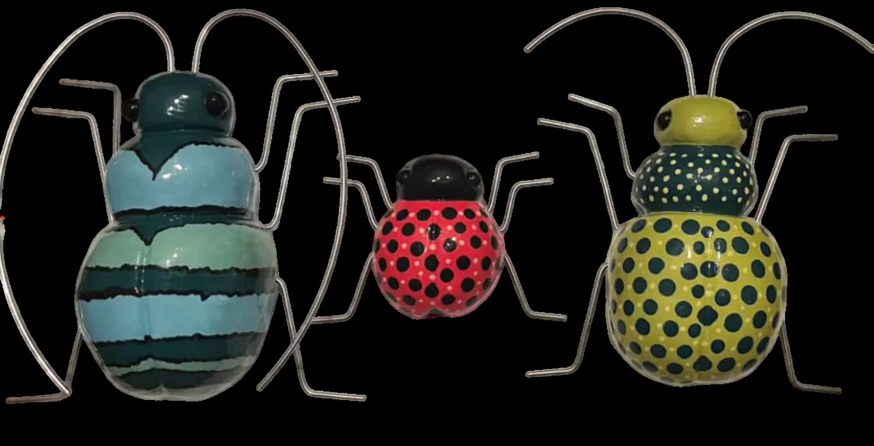 3 colorful ceramic bugs by Ceramic Artist Jess Ziegler