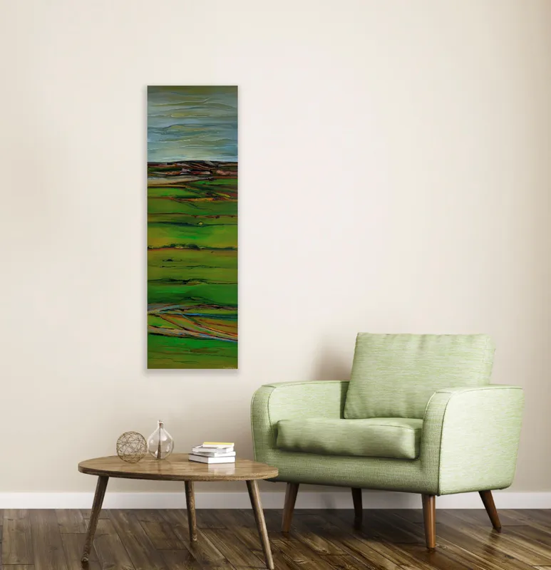 An original Acrylic panel painting of a rural outlook by Lisa Ormsby, available at The Little Gallery Whangamata