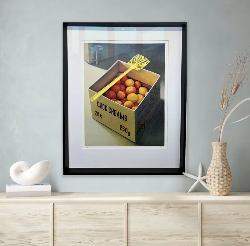 The yellow fly swat by Artist Michael Smither available at The Little Gallery Whangamata
