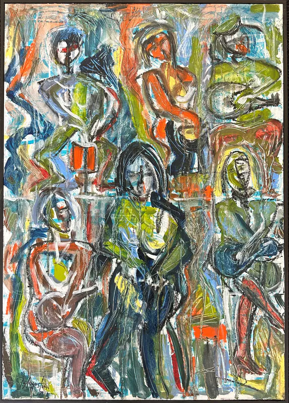 An original Mixed Media colourful abstract painting by Peter Augustin, available at The Little Gallery Tairua