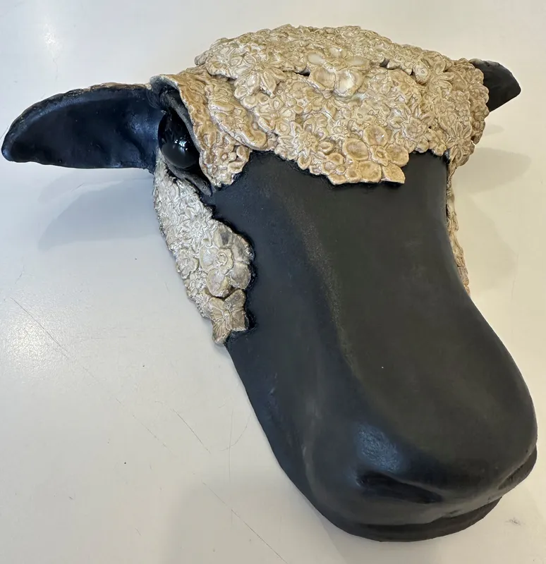 An original Ceramic Sheep's Head by Studio 12 Art, available at The Little Gallery Whangamatā