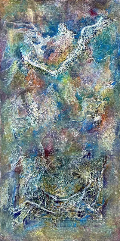 A Colourful Abstract painting by Michael Harrison, available at The Little Gallery Whangamatā