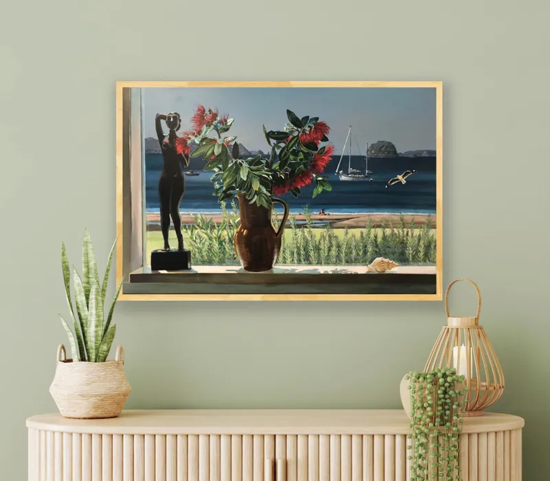 A contemporary Acrylic painting of Cook's Beach by Jane Galloway, available at The Little Gallery Whangamata