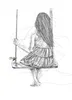 A linework print of a girl on a swing with a Fantail by Lisa Grennell, available at The Little Gallery Whangamatā