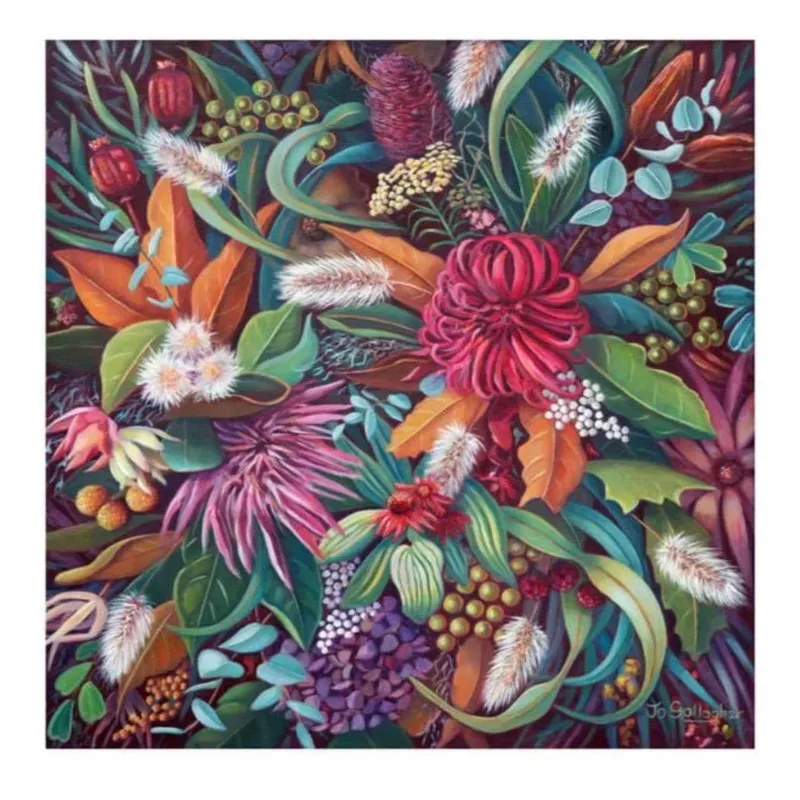 A Beautifully bright floral print by Jo Gallagher, available at The Little Gallery Tairua