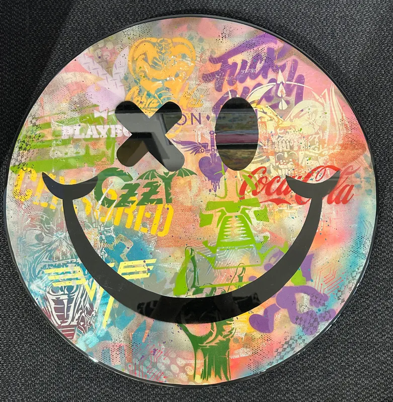 An original Pop Art Graffiti artwork with logos by Random Guy, available at The Little Gallery Tairua