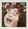 A fine art limited edition print of a laughing child's face with flowers in the hair by New Zealand artist Hayley Hamilton, available at The Little Gallery Tairua
