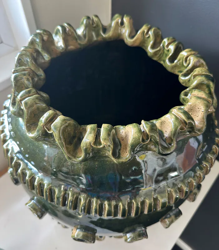 Ceramic sculpture pot with green glaze by Tai Roberts available at The Little Gallery in Tairua