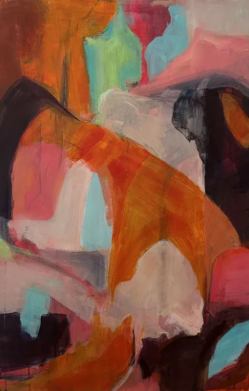 A bright and rich original abstract painting by Susan Dunster, available at The Little Gallery Tairua