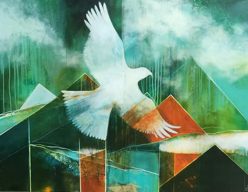 An original painting of a large bird by Artist Julie Whyman available at The Little Gallery in Tairua