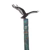 Large wooden totem with large corten steel Kahu by Rustic Soul Sculptors available at The Little Gallery in Tairua