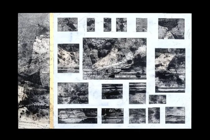 An original black and white abstract artwork by Michael Harrison, available at The Little Gallery Tairua