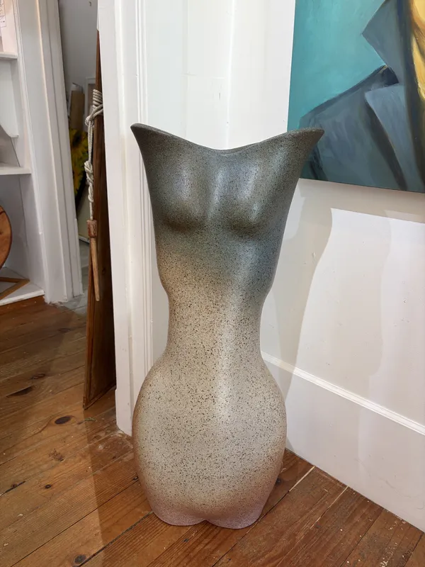 A handmade clay female torso sculpture by Ian Webster, available at The Little Gallery Whangamata