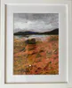An original Acrylic painting of burnt orange foreground and distant hills by Michael Harrison, available at The Little Gallery Tairua