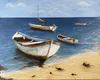 An original Acrylic painting of boats moored on a beach by Jennifer Panther, available at The Little Gallery Whangamata