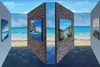 An original 3D visual trickery artwork with artwork and the sea in the background by John Wilson, available at The Little Gallery Tairua
