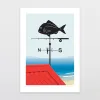 A fine art print of a fish shaped weathervane by New Zealand artist Glenn Jones, available at The Little Gallery Whangamata