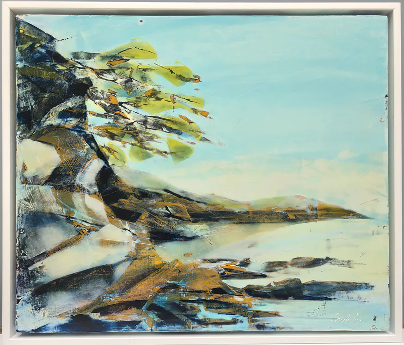 An original Palette knife-applied coastal Acrylic painting by Sarah Gordon, available at The Little Gallery Tairua