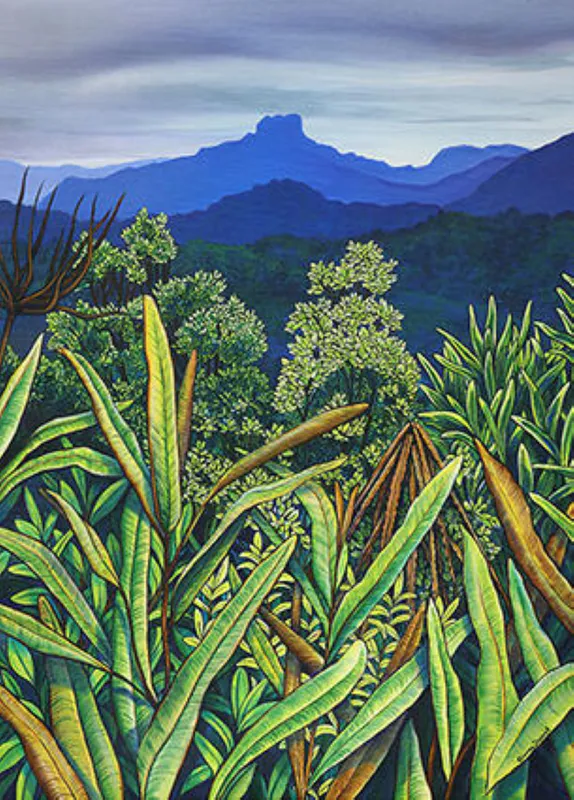 A beautiful contemporary painting celebrating NZ bush by Ginney Deavoll, available at The Little Gallery Tairua