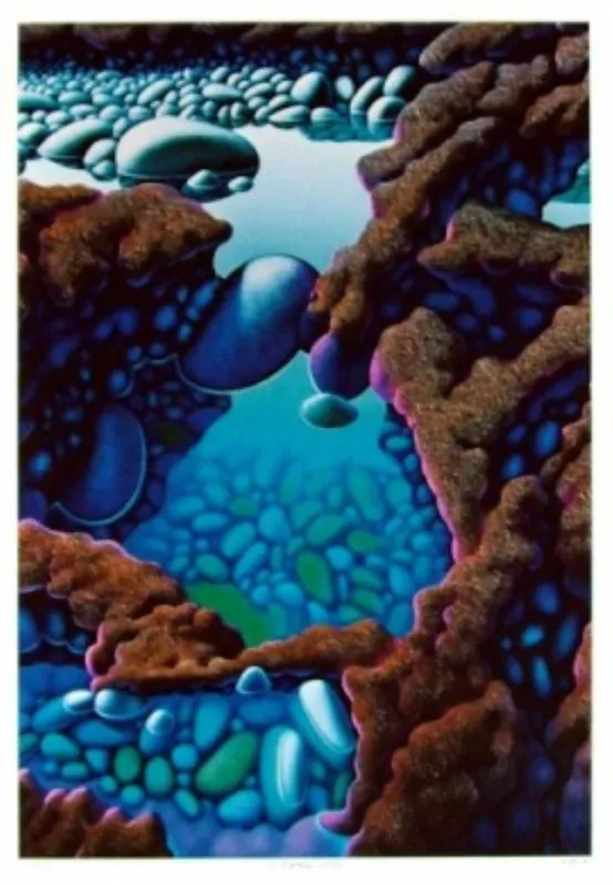 A limited edition fine art print of rock pools and lava flow by Michael Smithers, available at The Little Gallery Tairua