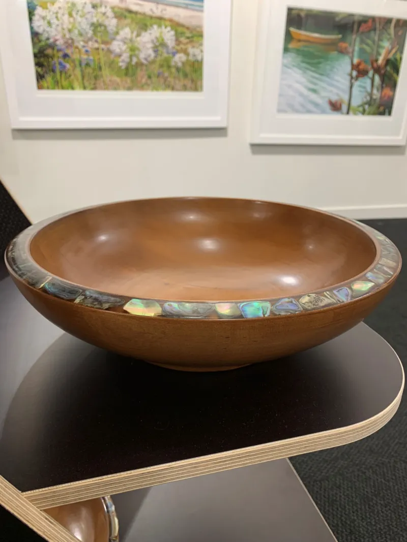 Large Kauri Bowl with Paua Shell