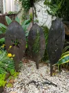 Original Rusted Corten Steel artworks with Fern, Hearts and Hibiscus Flower by New Zealand artist Heather Watt, available at The Little Gallery Tairua