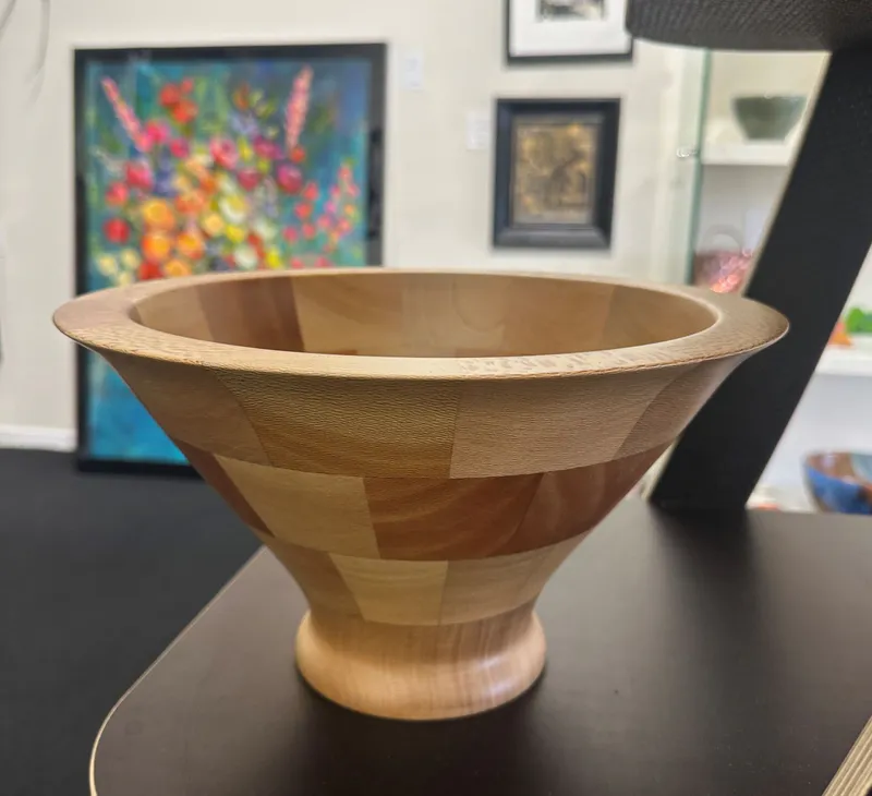 Handmade Rewa Rewa segmented wooden bowl by Stephen Hodson, available at The Little Gallery Whangamata