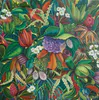 A contemporary original Acrylic painting of flowers and leaves by Jo Gallagher, available at The Little Gallery Tairua