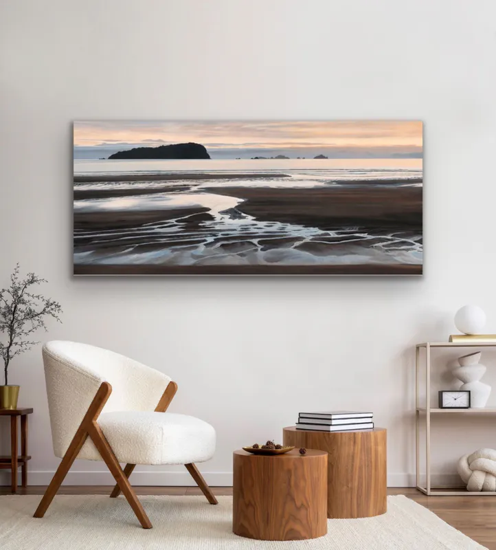 An original acrylic painting of Pauanui Sunrise by Artist Jane Galloway available at The Little Gallery in Whangamata